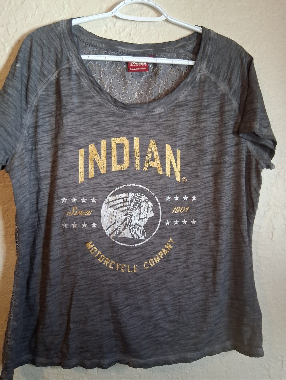 Indian Motorcycle Women's Gray Burnout And Lace Graphic Tee SZ 2XL